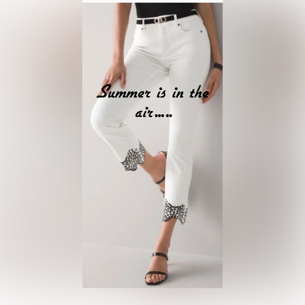 White House Black Market White Boot Cropped Jeans with Black Detail